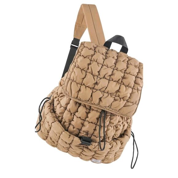 Quilted Puffer Backpack for Women, Lightweight Puffy Hiker Pack, Khaki - Picture 1 of 9